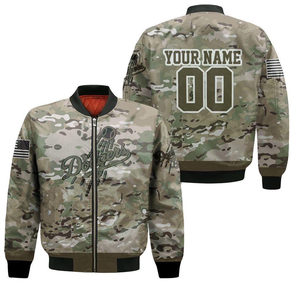 Personalized Los Angeles Dodgers Camouflage Veteran 3D Bomber Jacket