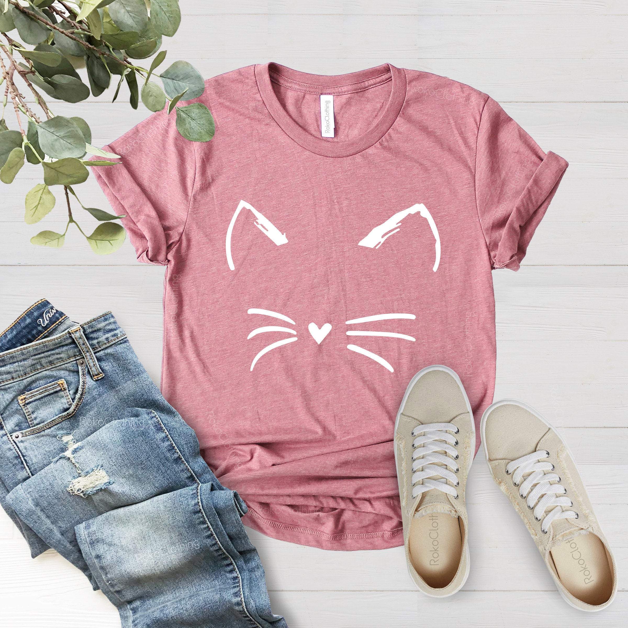 Cat Shirt, Kitty Kitten T Shirt,Tee,Mens, Womens Ladies Funny Present I Love Cats Animal Lover T-Shirt,Whiskers Face Girlfriend Fashion Cute