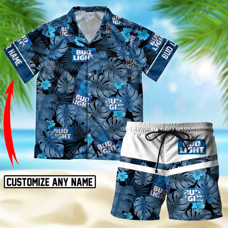 Personalized Tropical Bud Light Hawaiian Shirt And Shorts Set