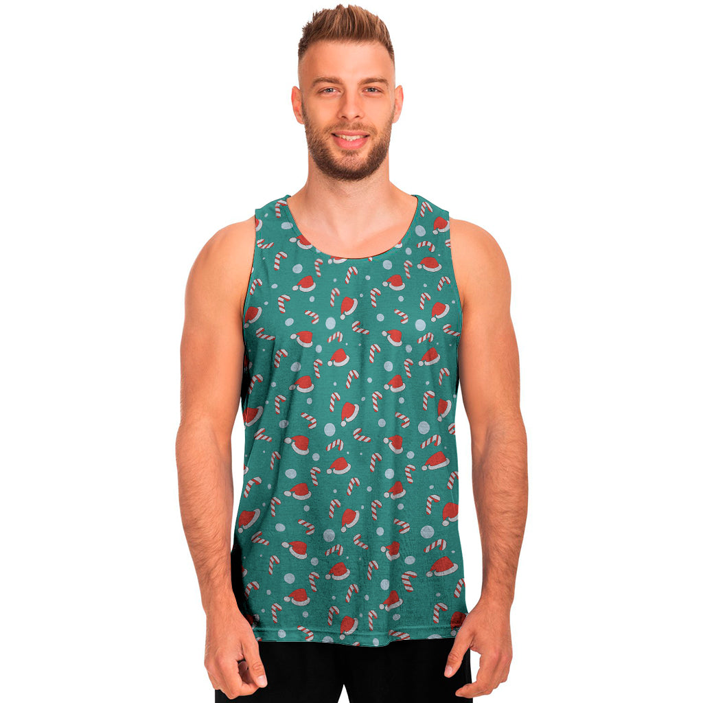 Candy And Santa Claus Hat Pattern Print Men’S Tank Top