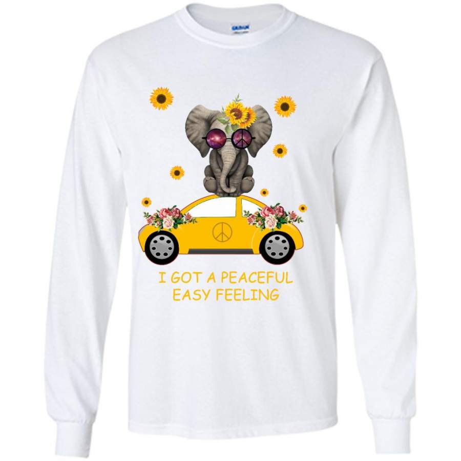 I Got A Peaceful Easy Feeling, Elephant Sunflower Floral Car, Peace Sign – Gildan Long Sleeve Shirt