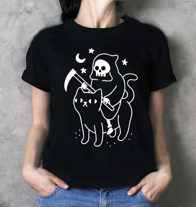 Death Riding Cat Cute T Shirt Hoodie Sweater