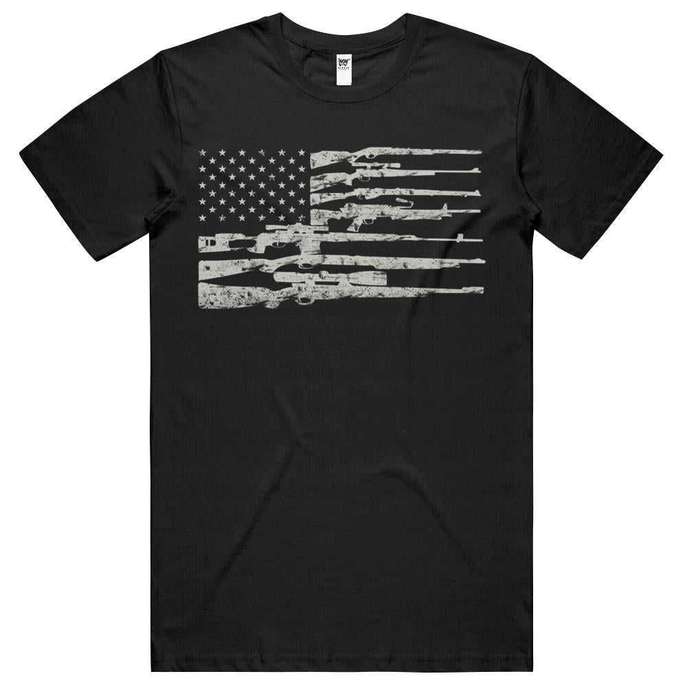 Big American Flag With Machine Guns T-Shirt 2A Flag Shirt T Shirts