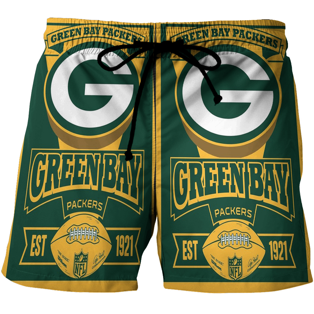 Green Bay Packers Poster Est 1921 3D All Over Print Summer Beach Hawaiian Short