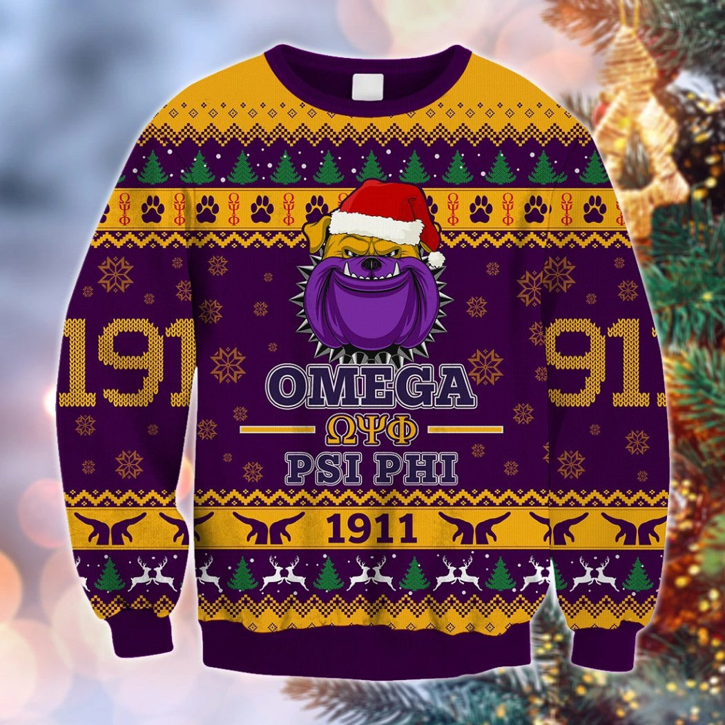 Fraternity Sweatshirt – Omega Psi Phi Bulldog Christmas Sweatshirt