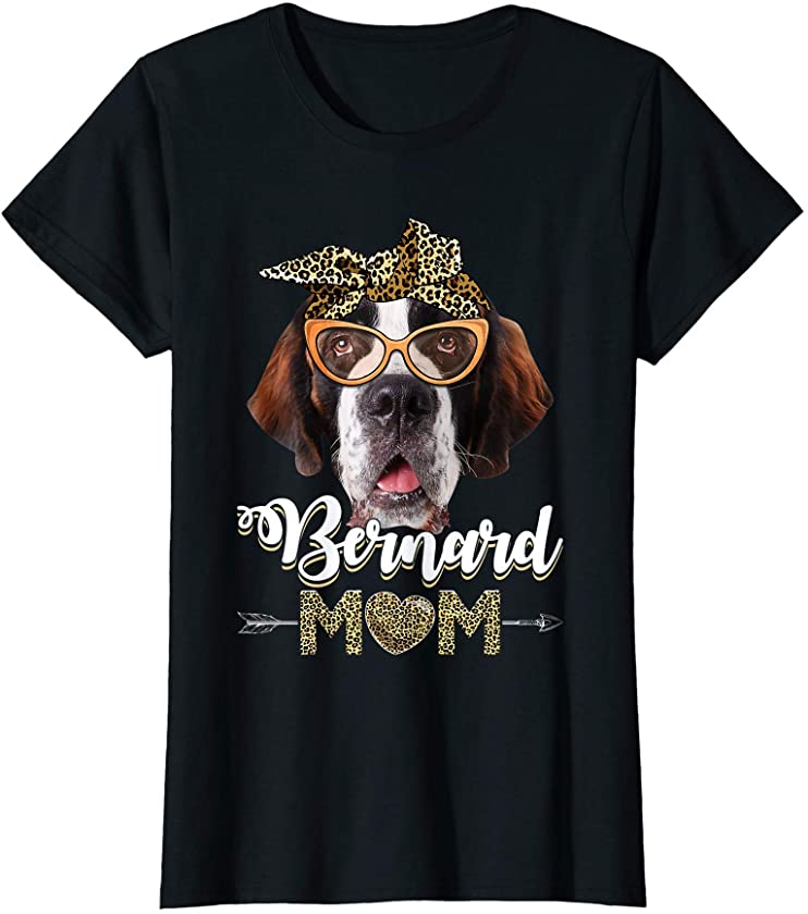 Womens Cute Bernard Mom Leopard Dog Mom Mother’s Day T-Shirt