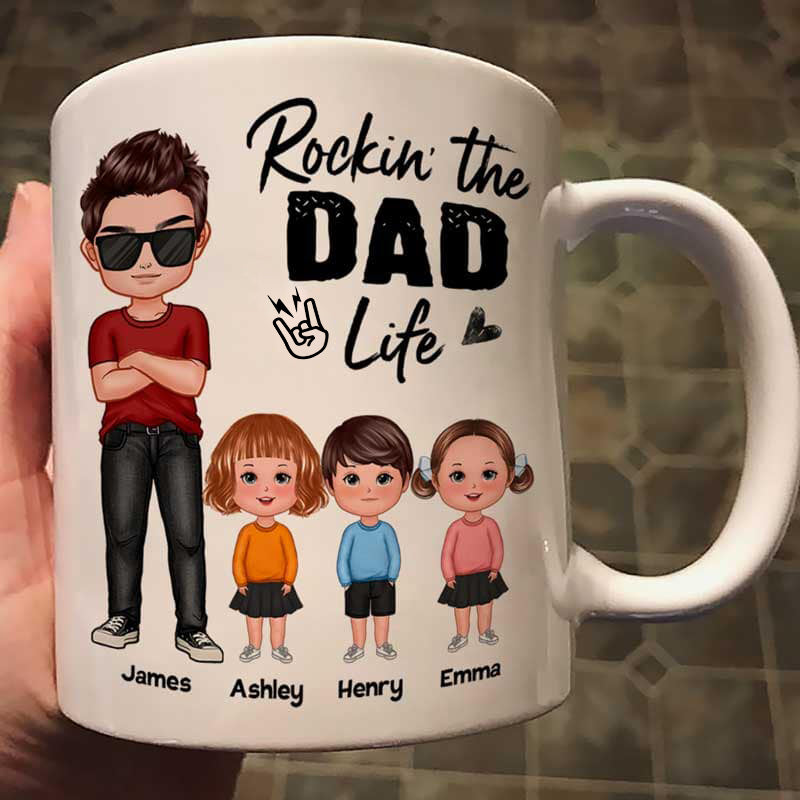 Rockin‘ The Dad Life Doll Dad With Kids Father’S Day Gift Personalized Mug