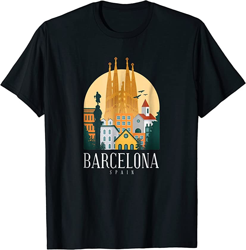 Barcelona Skyline T Shirt Graphic Vintage Souvenir Tee