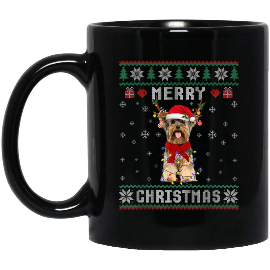 Yorkshire terrier Reindeer Ugly Christmas Dog Gift  11 oz 15 oz Mug Black