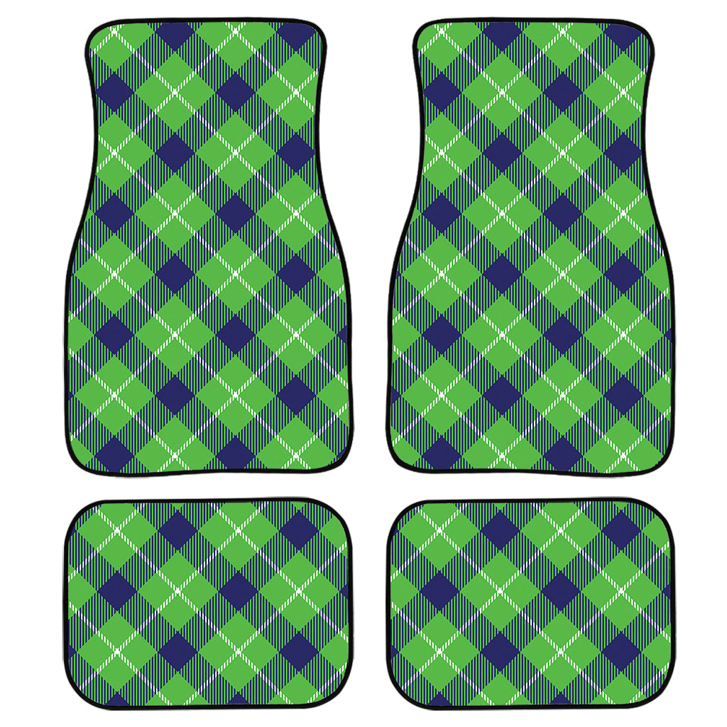 Green Blue And White Plaid Pattern Print Front And Back Car Floor Mats, Front Car Mat