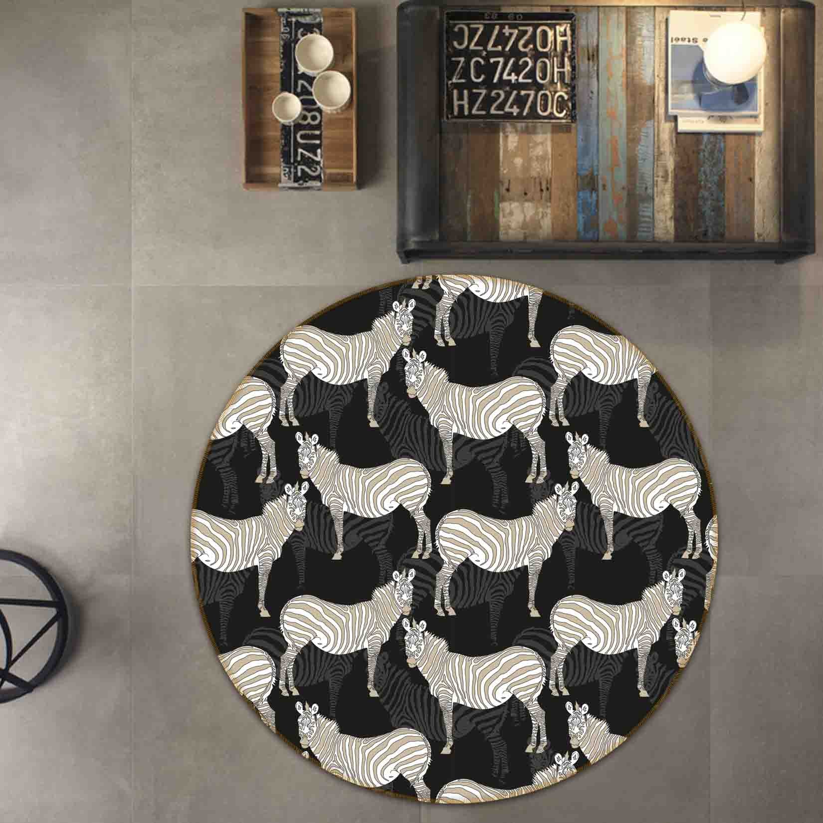 3D Animal Zebra Black Non-Slip Round Rug Mat 93