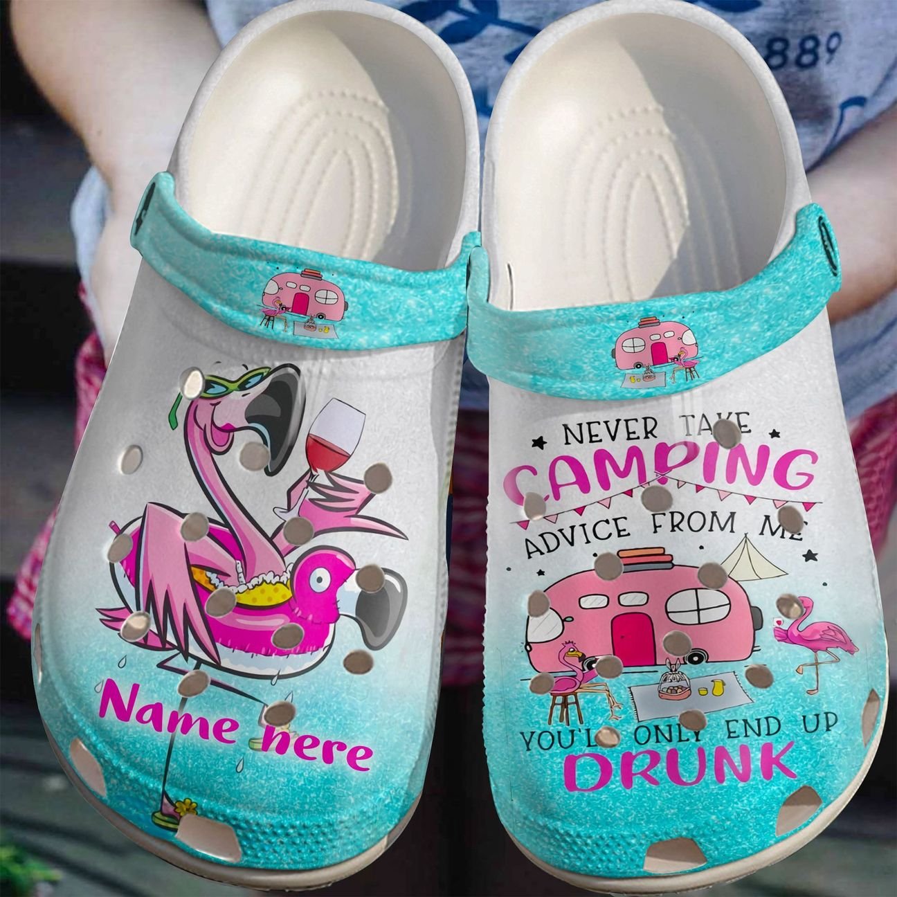 Camping Personalize Clog, Custom Name, Text, Fashion Style For Women, Men, Kid, Print 3D Whitesole Personalized End Up