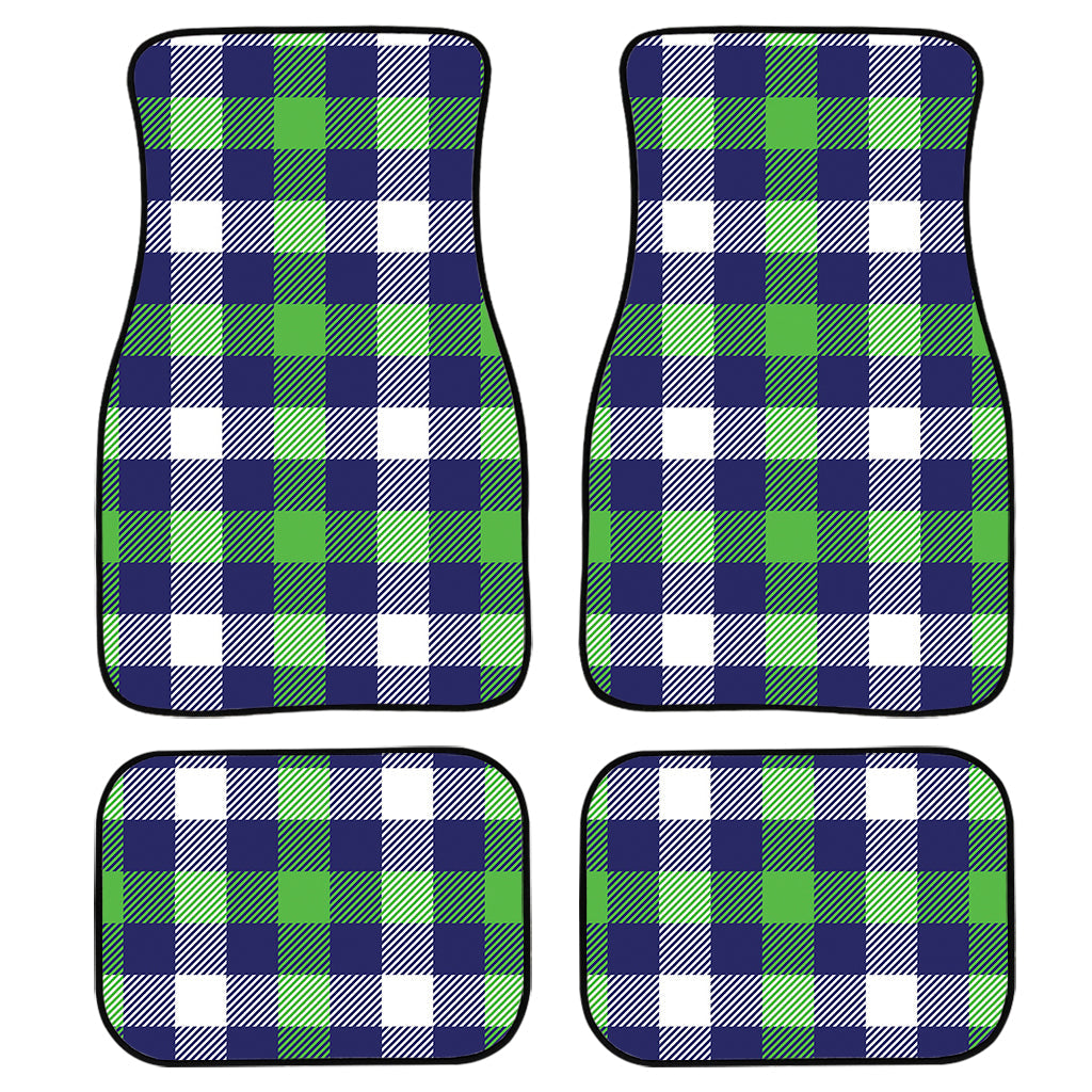 Green Blue And White Buffalo Plaid Print Front And Back Car Floor Mats, Front Car Mat