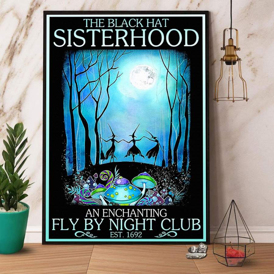 Witch the black hat sisterhood night club Halloween poster no frame/ wrapped canvas wall decor full size