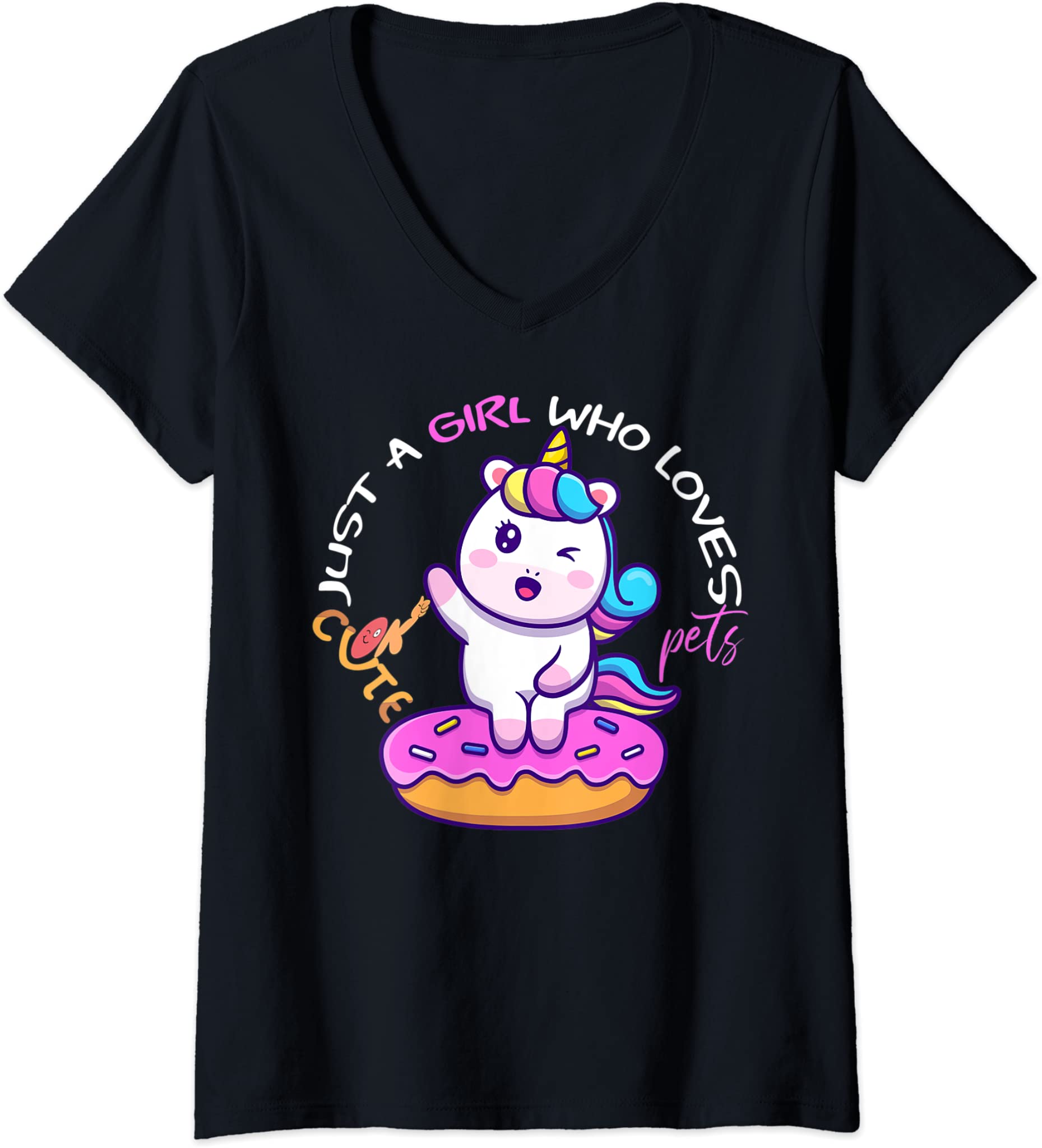 Womens Just A Girl Who Loves cats , adopt me pets , Funny cute cat V-Neck