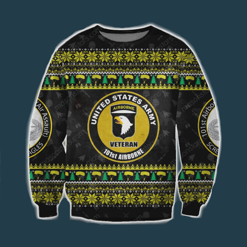 Unifinz Veteran Sweater United States Airborne Veteran 101St Airborne Yellow Black Ugly Sweater 2022