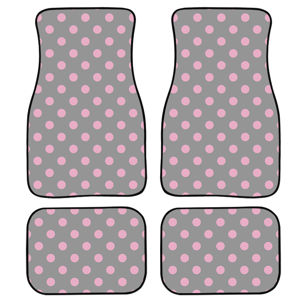 Grey And Pink Polka Dot Pattern Print Front And Back Car Floor Mats, Front Car Mat