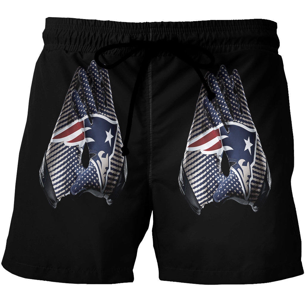 New England Patriots Glove Black 3D All Over Print Summer Beach Hawaiian Short