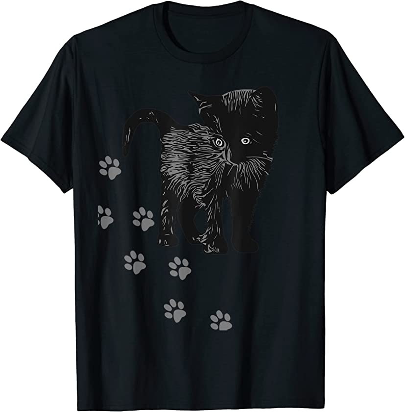 young black kitten Cat art motif print animal imprint cats T-Shirt