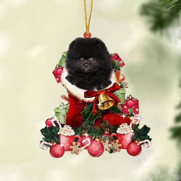 Black Pomeranian-Red Boot Hanging Ornament