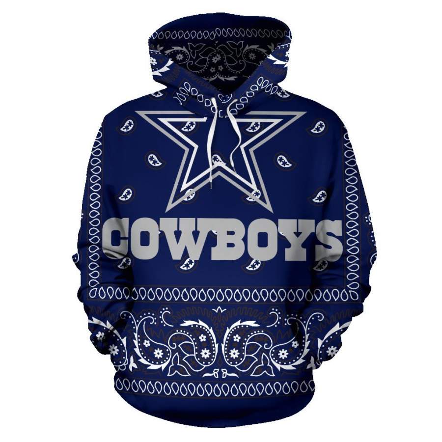 Bandana Fever Navy Bandana Dallas Cowboys Print Pullover Hoodie ...