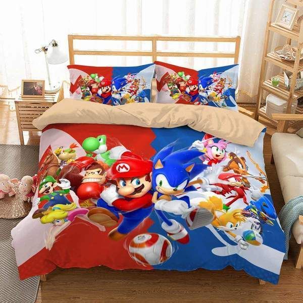 3D Mario X Amp Amp Sonic Duvet Cover Bedding Set