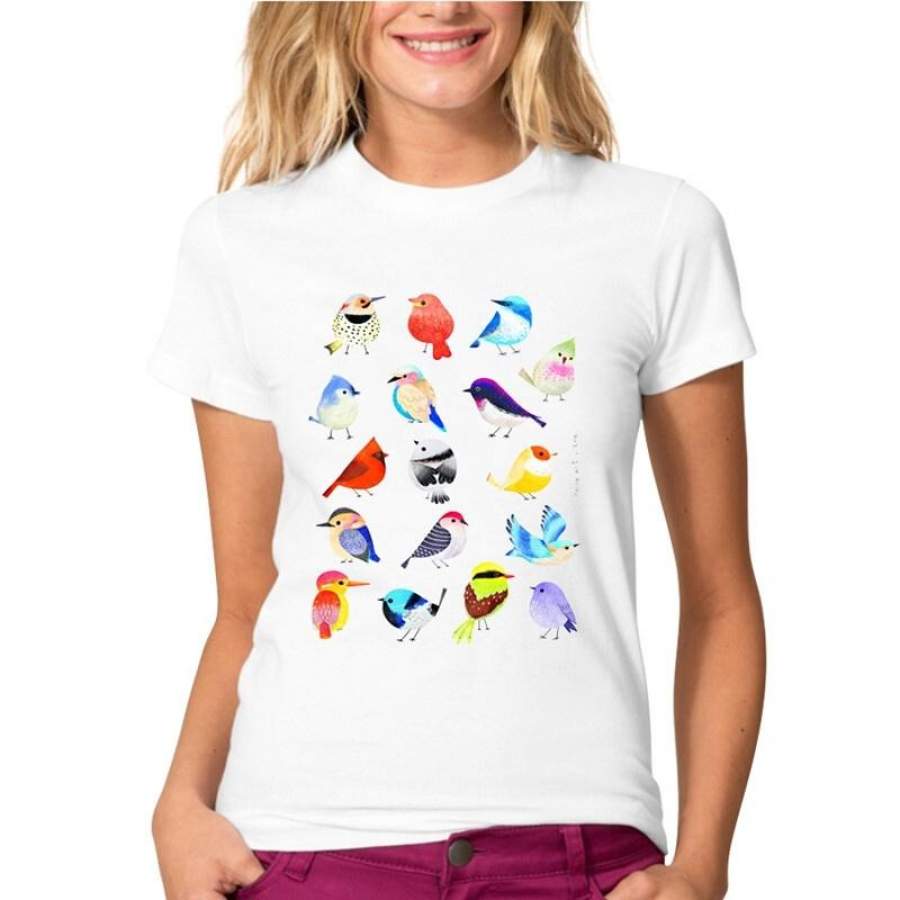 2018 Fashion Colorful Birds Printed T-Shirt Summer Women/Ladies Animal T Shirt High Quality Harajuku Short Sleeve Tops Tee