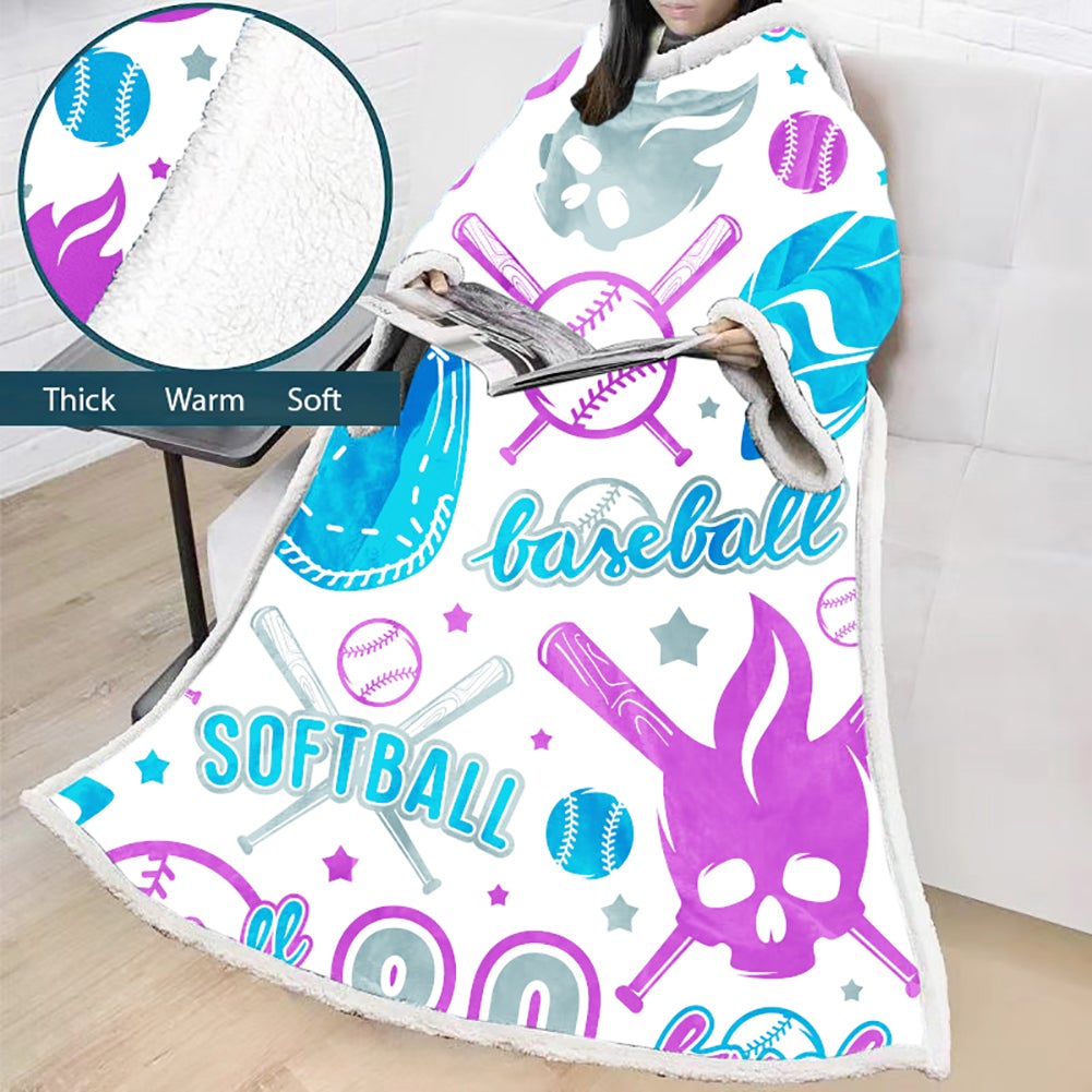 3D Digital Printed Sports Blanket With Sleeves-Baseball Blanket Robe