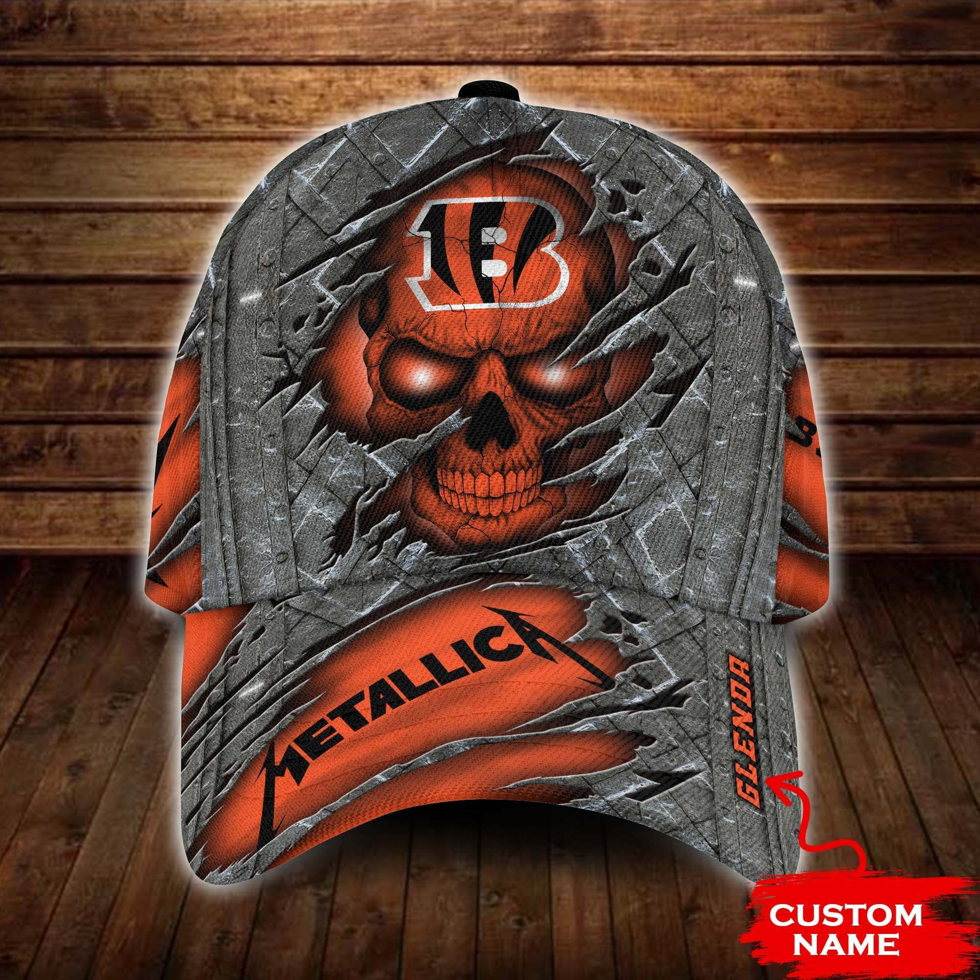 Personalized Cincinnati Bengals  Band Skull All Over Print 3D Baseball Cap – Orange