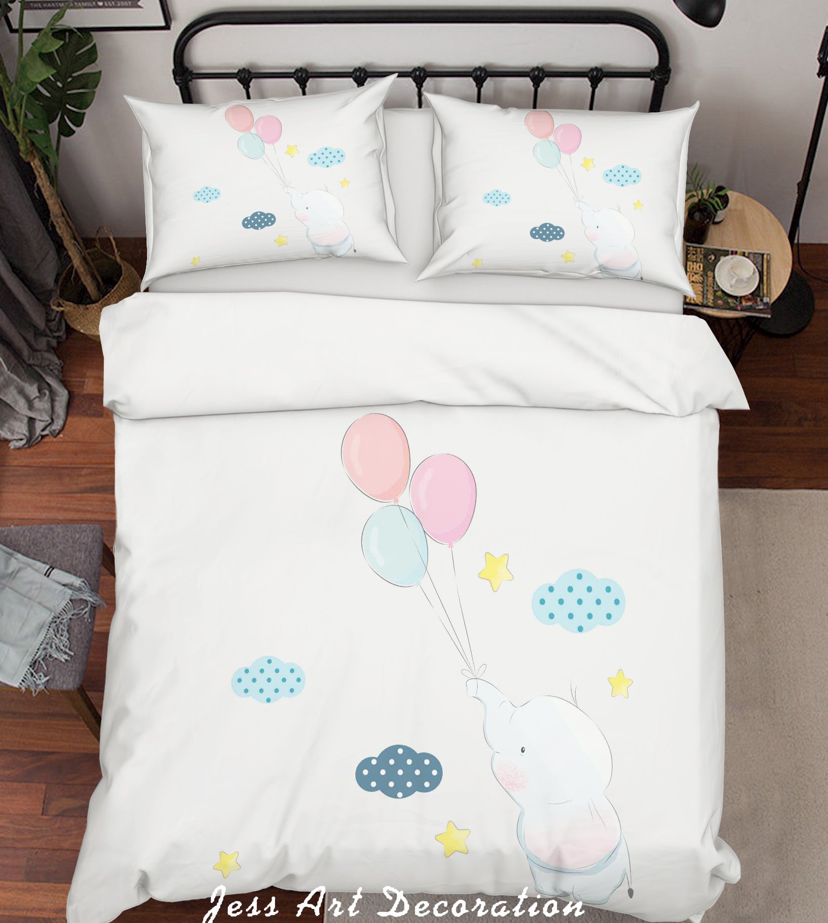 3D Cartoon Elephant Balloon Star Quilt Cover Set Bedding Set Duvet Cover Pillowcases Sf53