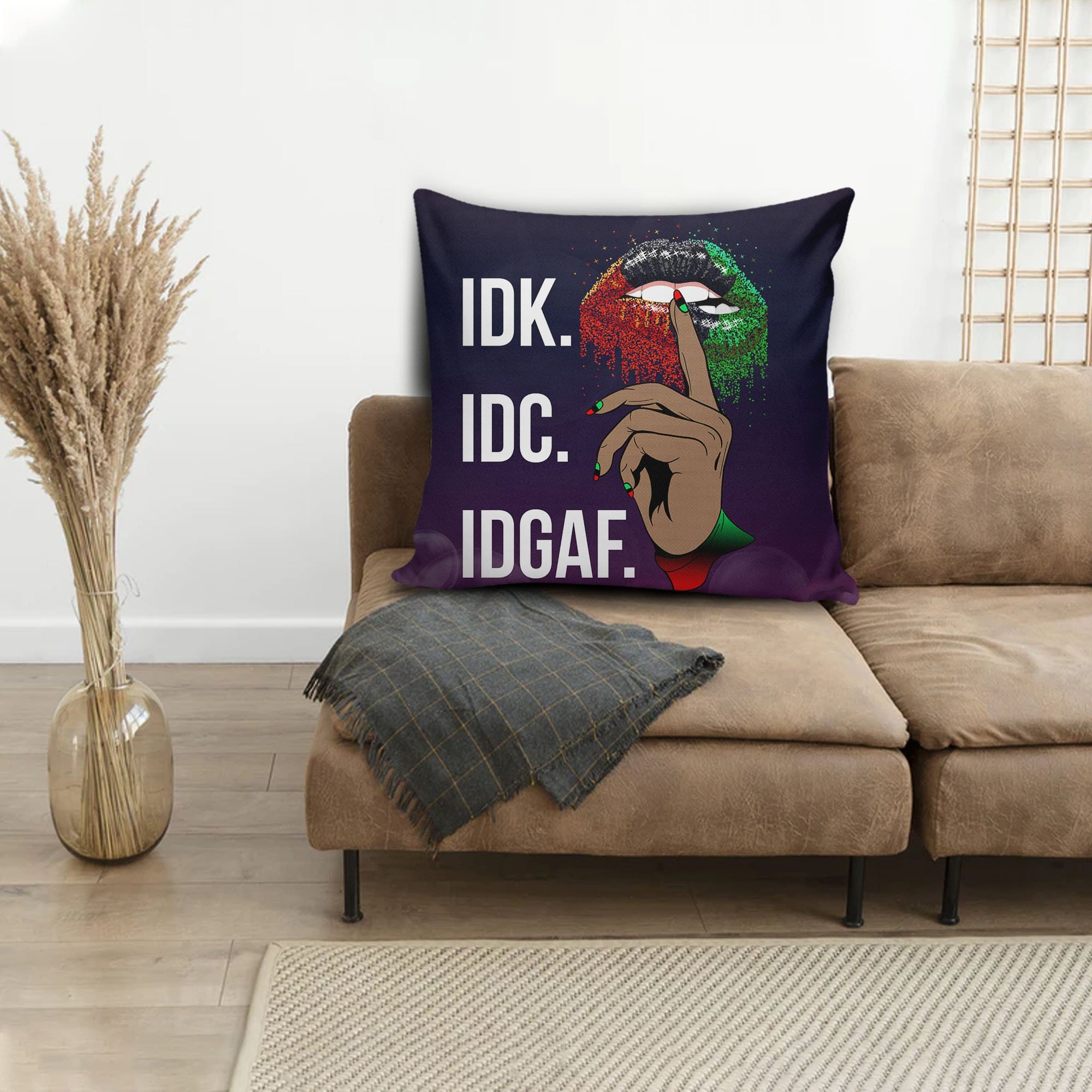 Afrocentric Throw Pillows Idk Idc Idgaf Square Throw Pillow African Decor Pillows