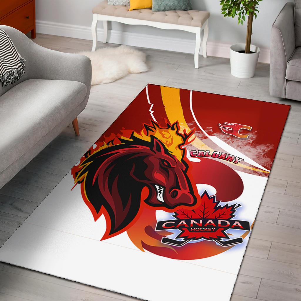 Calgary Flames Hockey Area Rug – Horse Angry Style A21