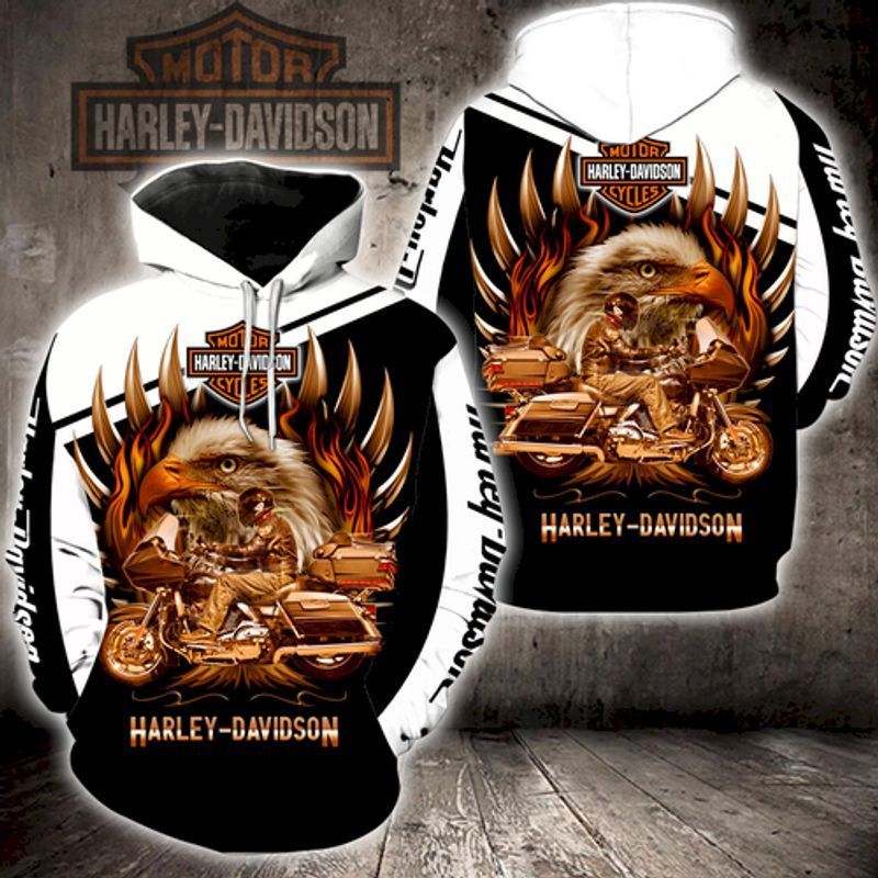 Harley Davidson Motorcycles Fire Eagle A Man Riding 3D Hoodie N98