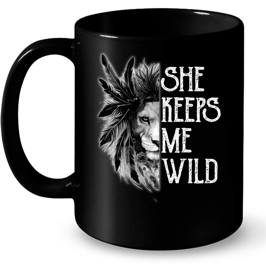 She Keeps Me WIld Lions Jesus Christian Lover B – Full-Wrap Coffee Black Mug