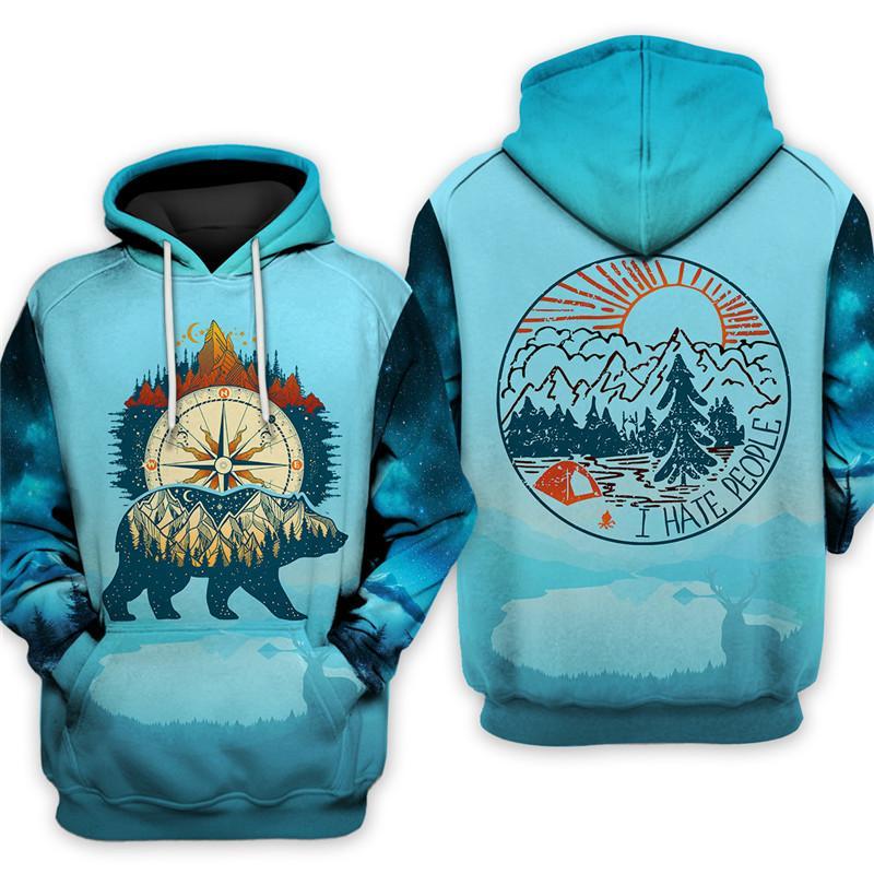 Wander Bear Blue Camping 3D T-Shirt/Pullover/Hoodie/Zip Hoodie