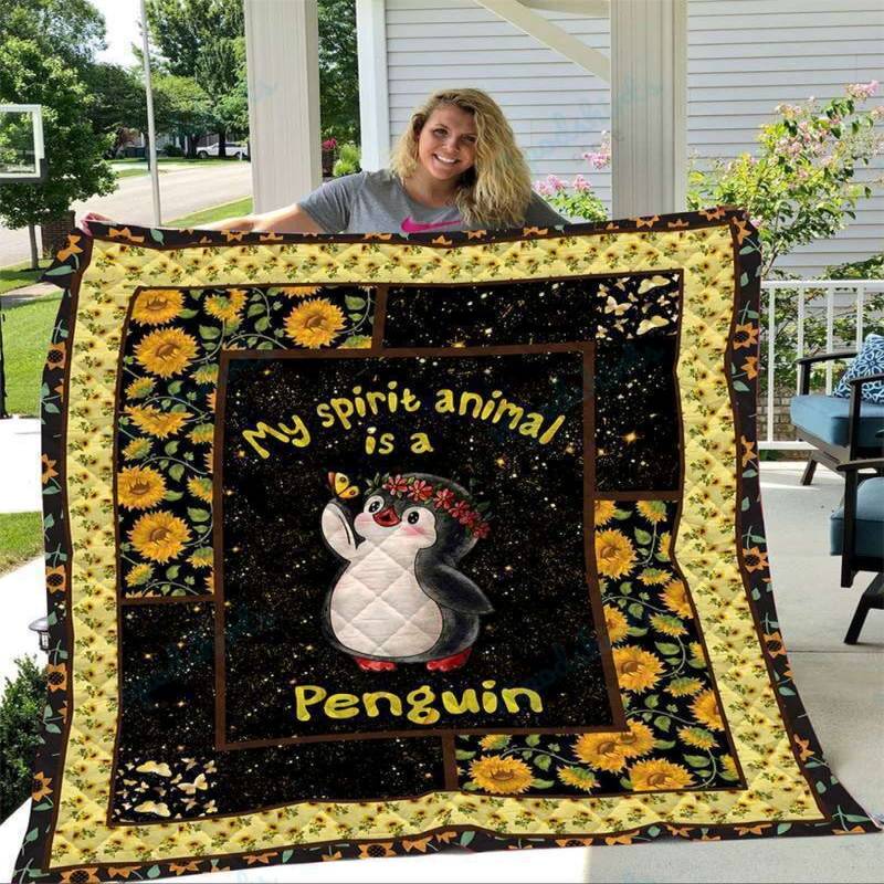 Penguin Sunflower Quilt Blanket LL