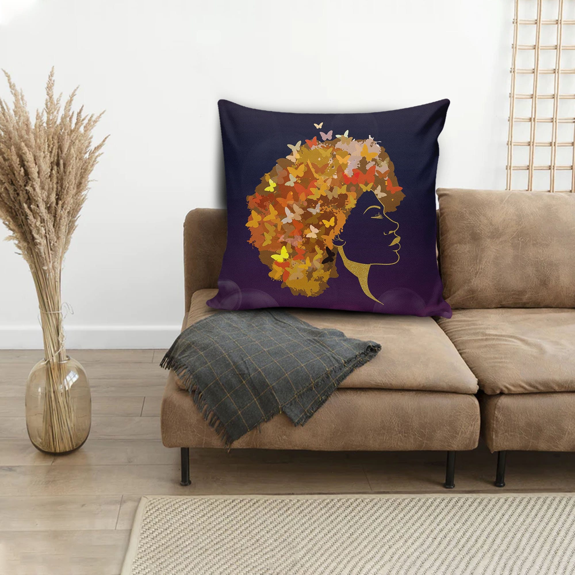 Afrocentric Throw Pillows Melanin Woman Butterfly Art Square Throw Pillow African Inspired Throw Pillows