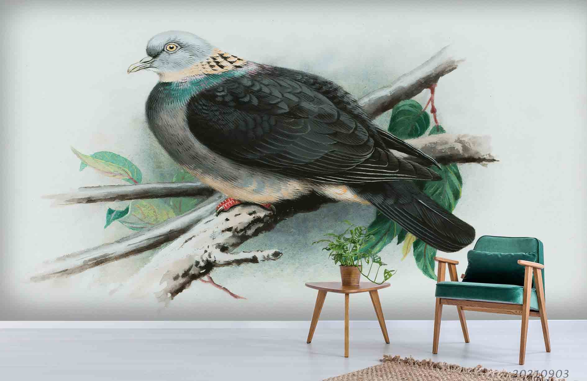 3D Watercolor Animal Bird Branch Wall Mural Wallpaper Lqh 248