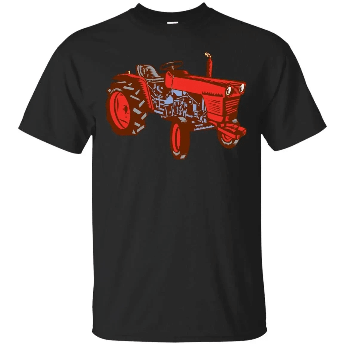 Vintage Farm Tractor Side Woodcut T-Shirt