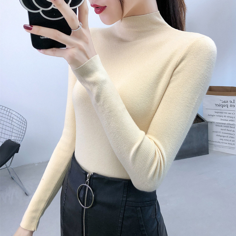 Women Solid Half Turtleneck Knitted Pullovers Sweaters Autumn Winter Primer Shirt Long Sleeve Slim-fit tight Jumper Tops alx