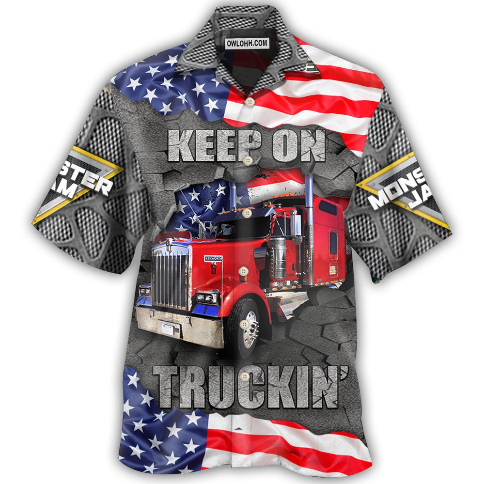 Truck Cool Monster Truck Keep On Truckin’ America Style – Hawaiian Shirt  – Owl Ohh