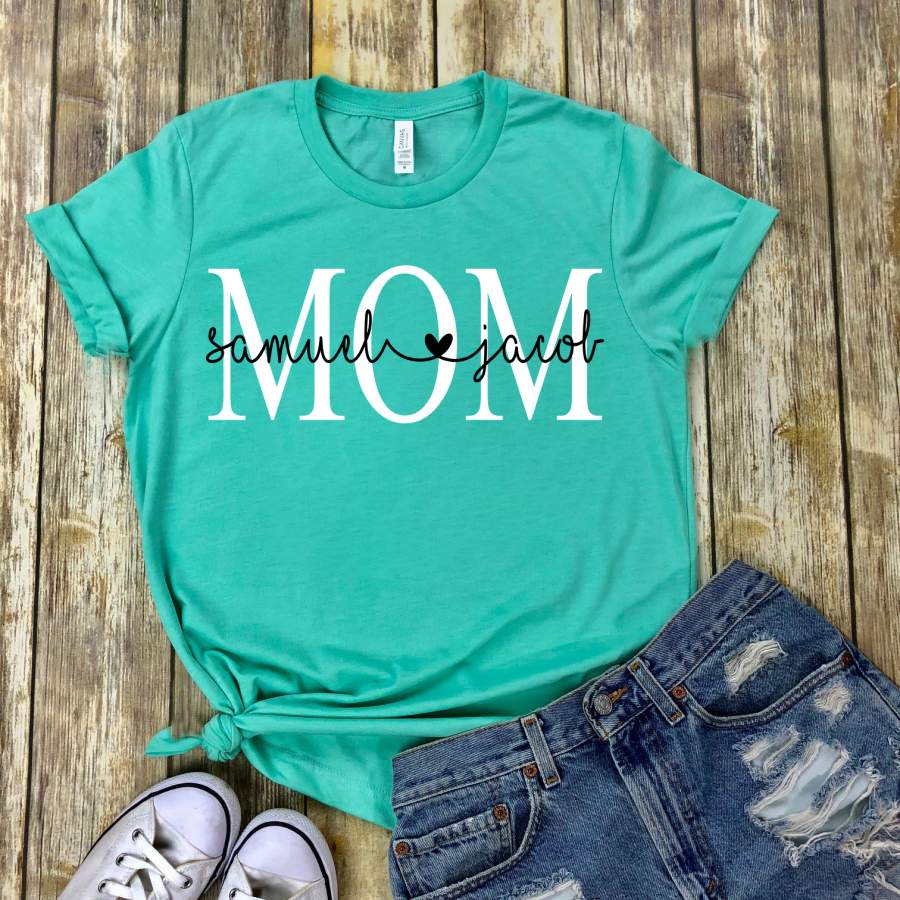 Personalized Bella Canvas Mom Kids Names T-Shirt