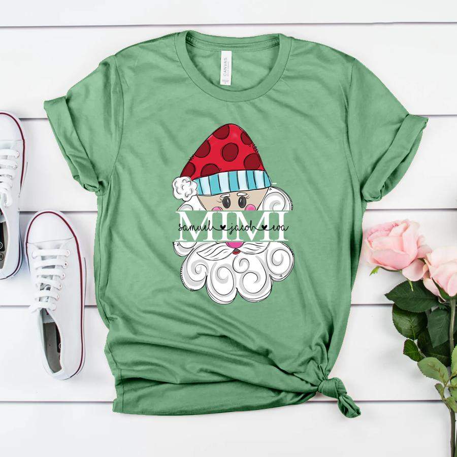 Personalized Grandma Claus Art Kids Names Christmas Shirt