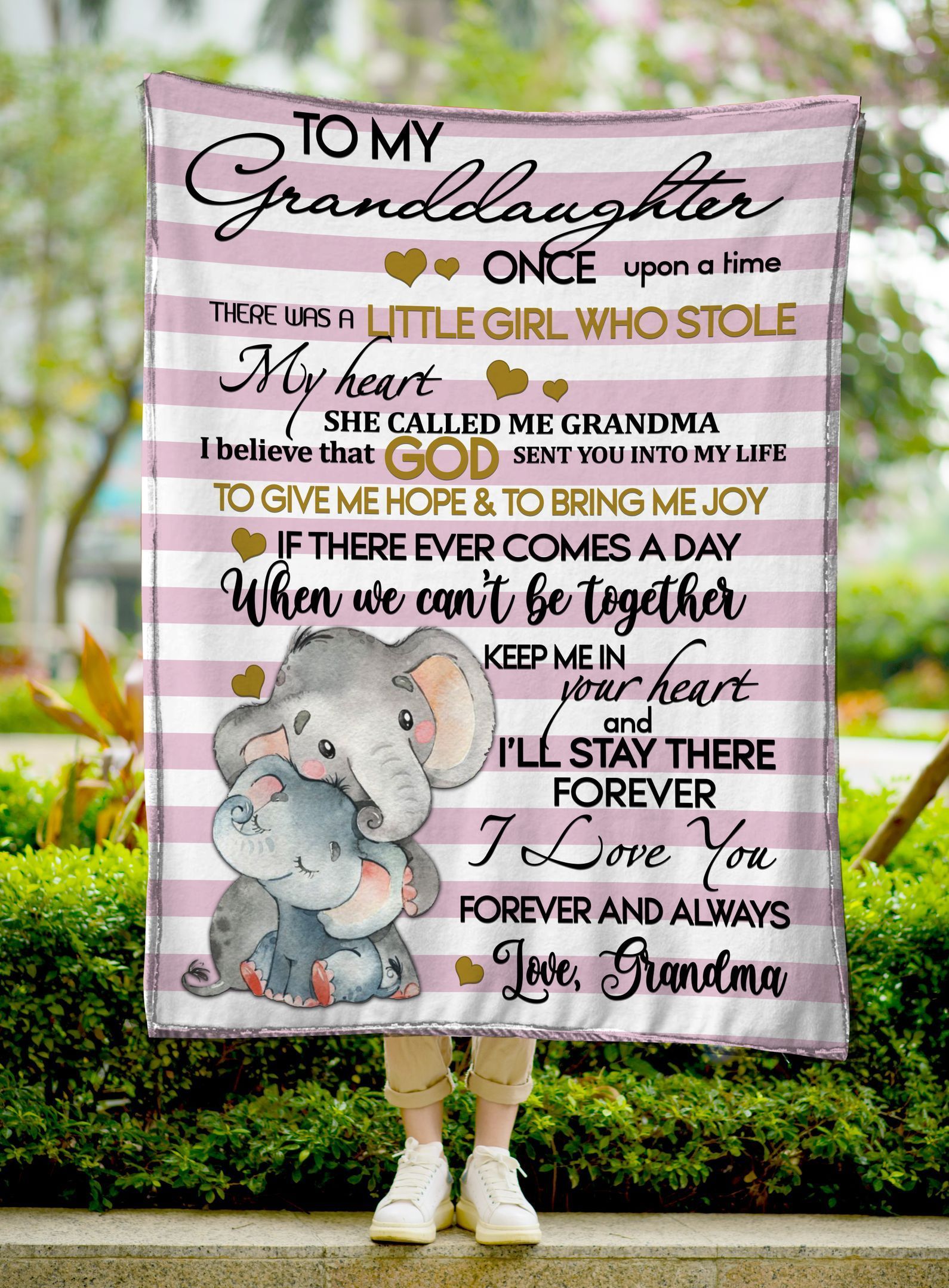 Gift For Granddaughter – Elephant Love From Grandma Personalized Custom Name Text Fleece Blanket Print 3D, Unisex, Kid, Adult