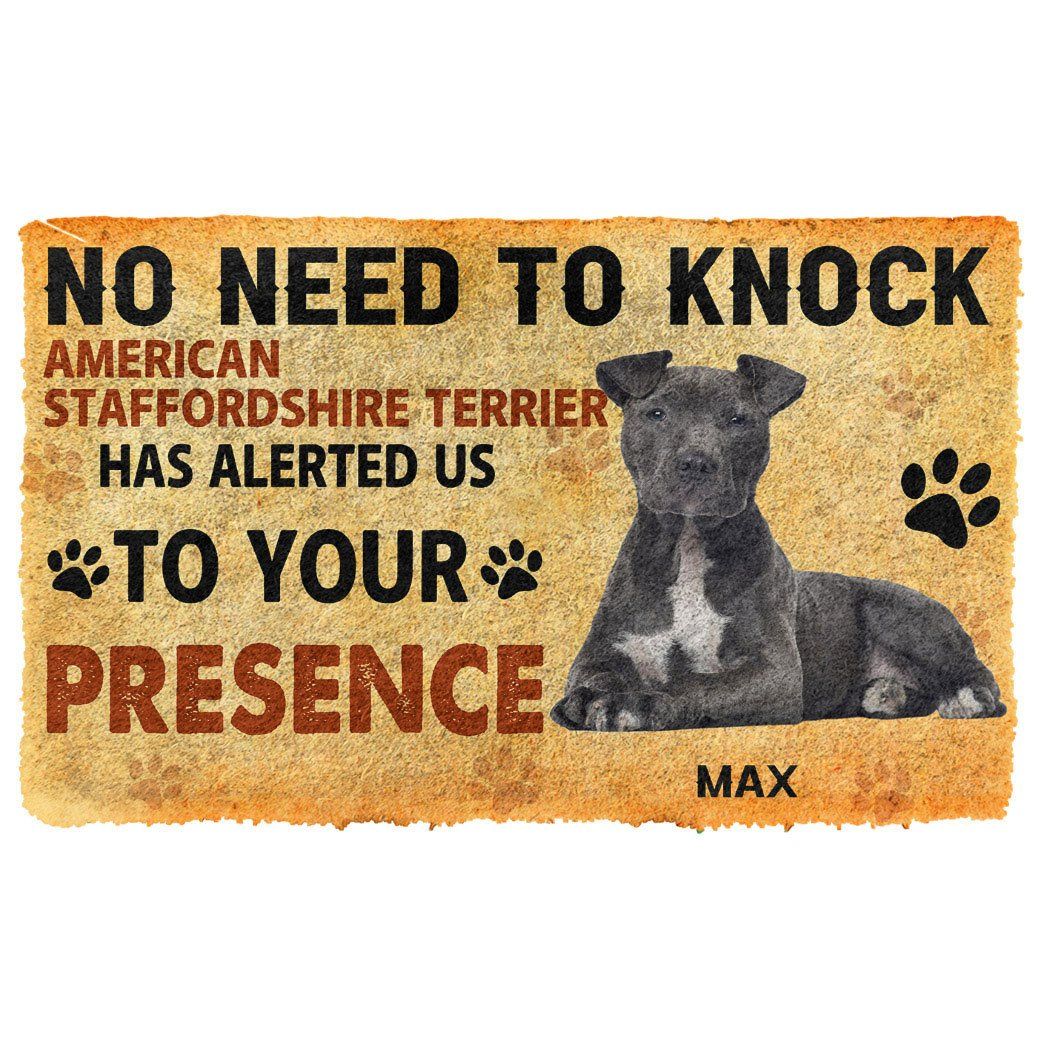 Gearhuman 3D No Need To Knock American Staffordshire Terrier Dog Custom Name Doormat