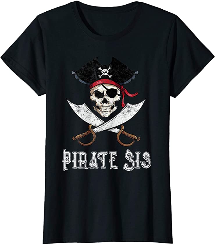 Vintage Pirate Sis Sister Halloween Skull Cross Bones T-Shirt