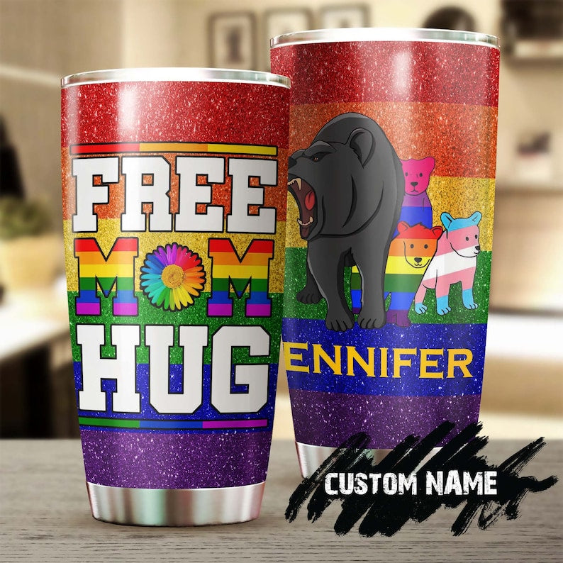 Free Mom Hugs Bear Personalized Tumbler-Birthday Gift Christmas Gift Mother’S Day Gift For Mom From Son Daughter