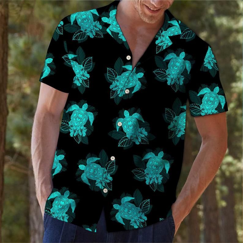 Turtle Summer Black Turquoise Unique Design Hawaii Shirt Ha70164