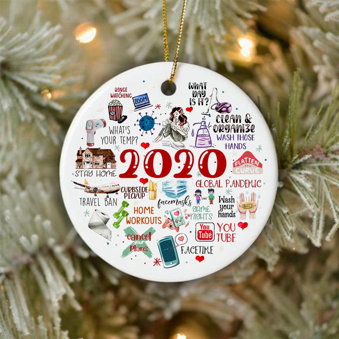 Back Side 2020 Memories Round Ceramic Ornament, Pandemic Ornament, Christmas Decoration, Quarantine Christmas Ornament