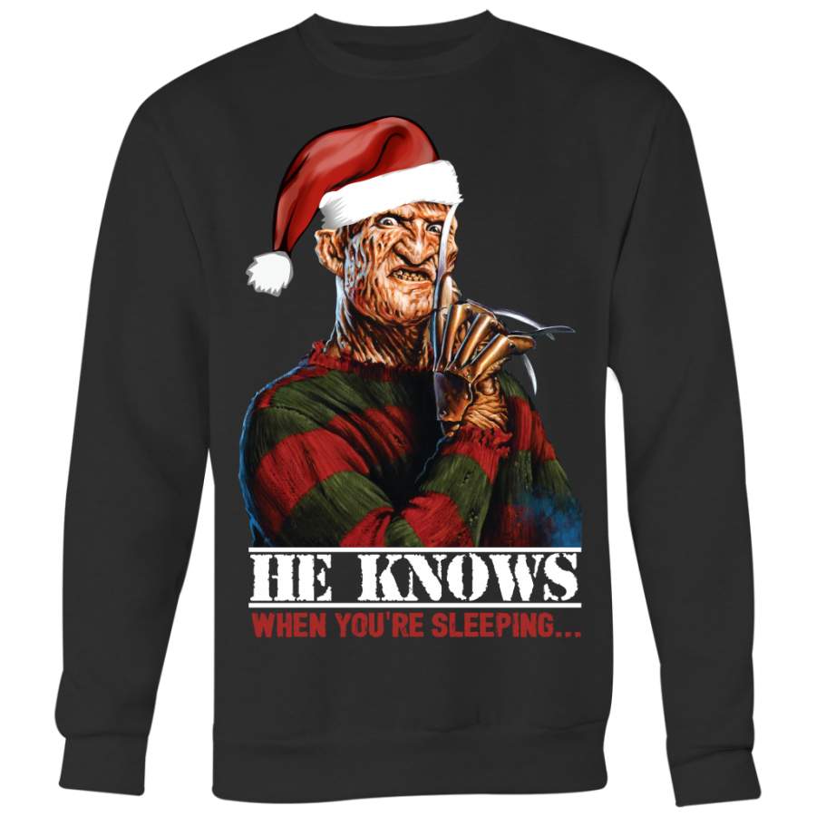 He Knows When You’re Sleeping, Freddy Krueger, Christmas Santa Claus T-Shirt